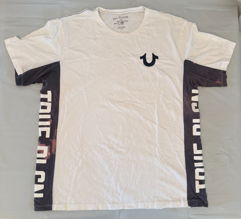 True Religion White Graphic T-Shirt Side Logo Short Sleeve Men's XL Cotton Tee